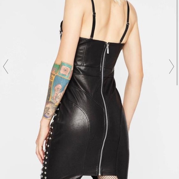 Vegan leather black WOW Couture dress. Never worn, Great condition! AMAZING FIT - Picture 3 of 6